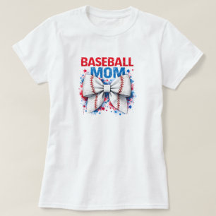 Vibrant Baseball Bow MAMA - Cute Game Day T-Shirt