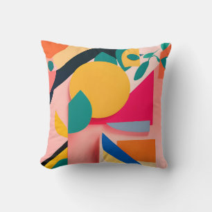 Vibrant Bauhaus Geometric Floral Design Cushion