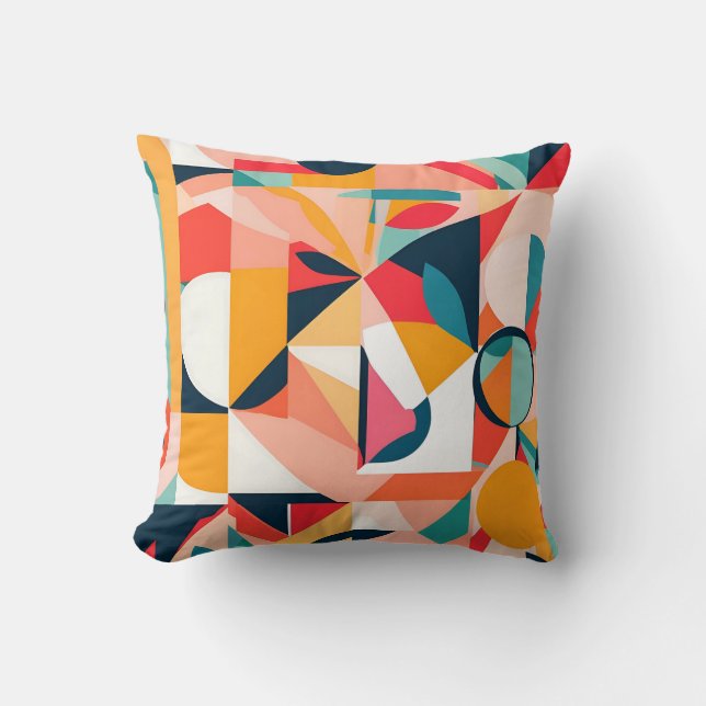 Vibrant Bauhaus Geometric Floral Design Cushion (Front)