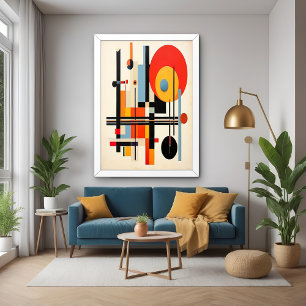 Vibrant Bauhaus-Inspired Geometric Abstract Art Poster