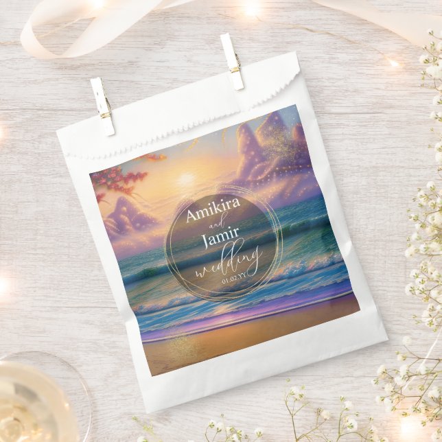 Vibrant Beach Background Faux Glitter Wedding Favour Bag (Clipped)