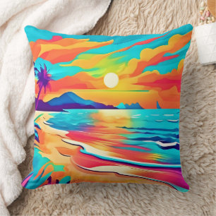 Vibrant Beach Sunset Art Cushion