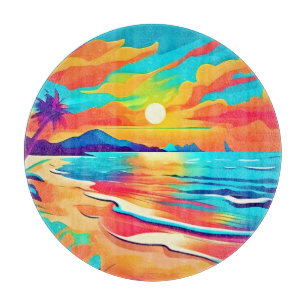 Vibrant Beach Sunset Art Cutting Board