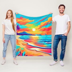 Vibrant Beach Sunset Art Fleece Blanket