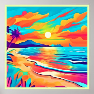 Vibrant Beach Sunset Art Poster