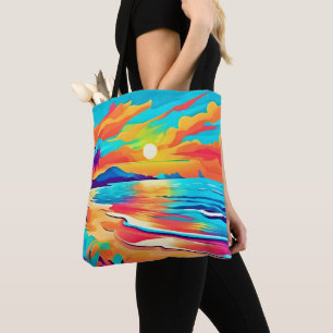 Vibrant Beach Sunset Art Tote Bag
