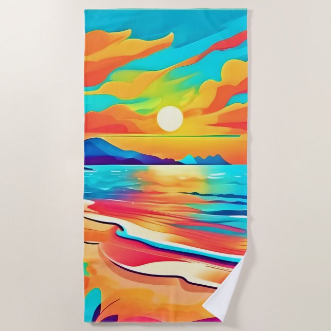 Vibrant Beach Sunset Art Towel (Front)