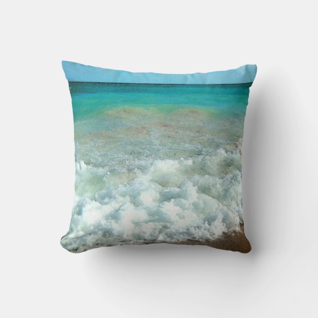 Vibrant Beach Watercolor Scene Cushion (Front)