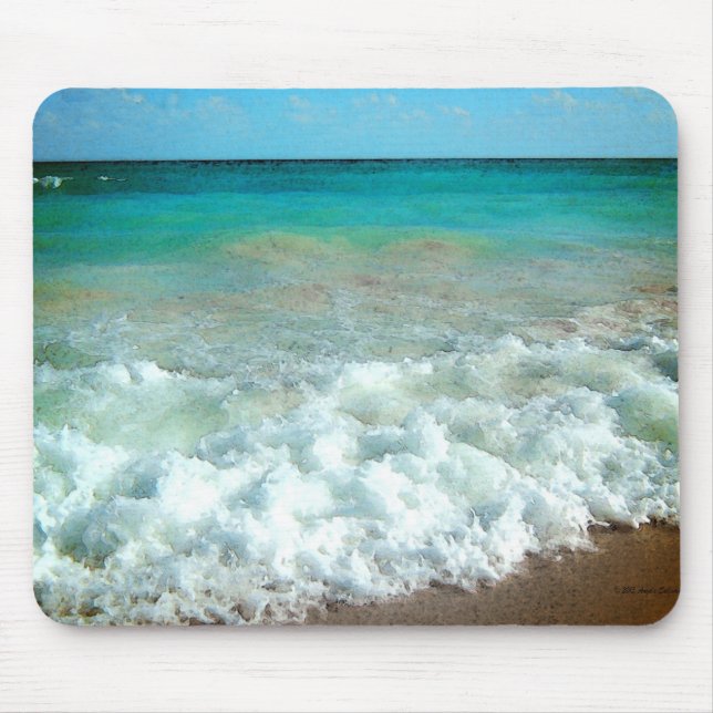Vibrant Beach Watercolor Scene Mouse Pad (Front)