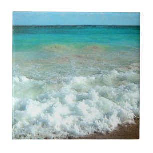 Vibrant Beach Watercolor Scene Tile