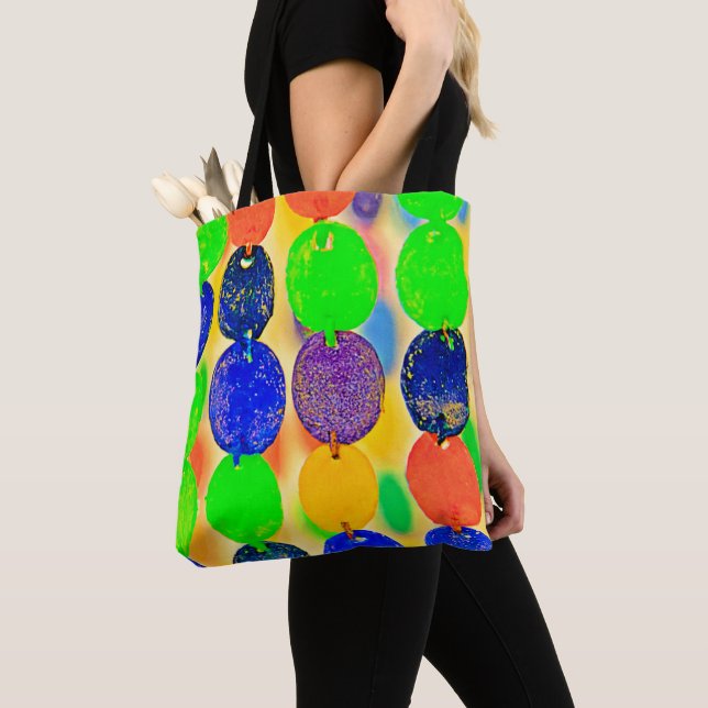 Vibrant Bead String Design Tote Bag (Close Up)