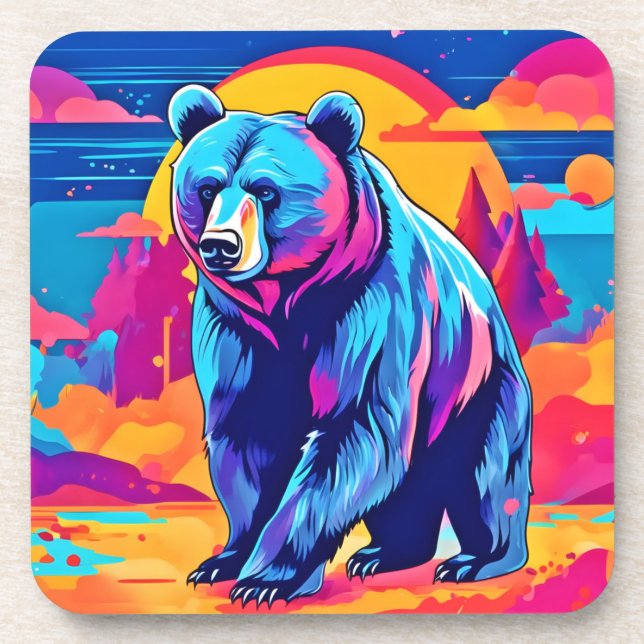 Vibrant Bear Art Coaster (Front)
