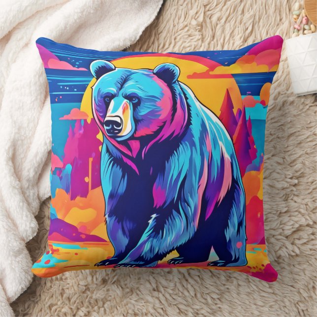 Vibrant Bear Art Cushion (Blanket)