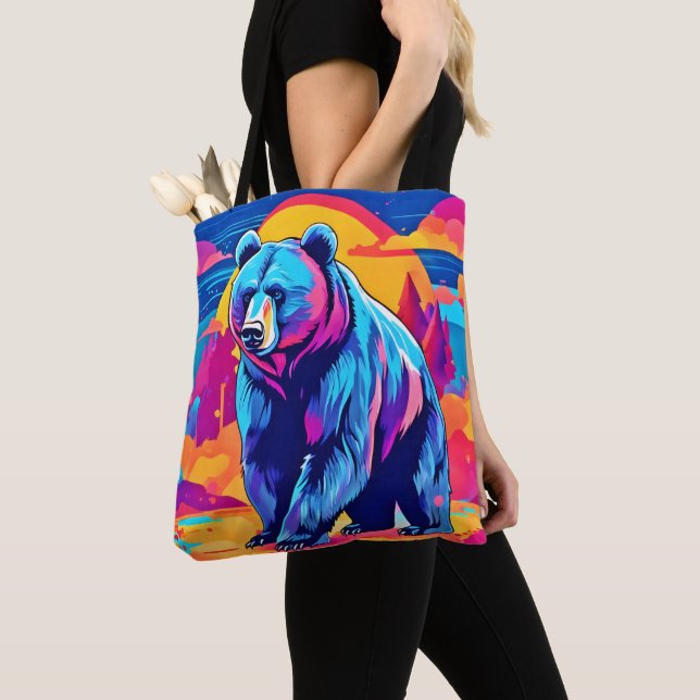 Vibrant Bear Art Tote Bag (Close Up)