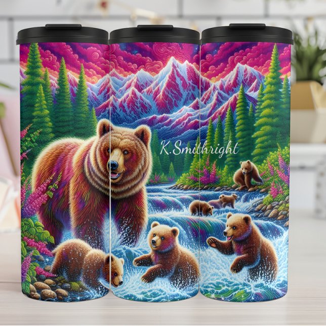 Vibrant Bear Family Mountain Stream Thermal Tumbler (Creator Uploaded)