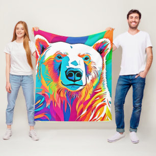 Vibrant Bear Head Artwork Fleece Blanket