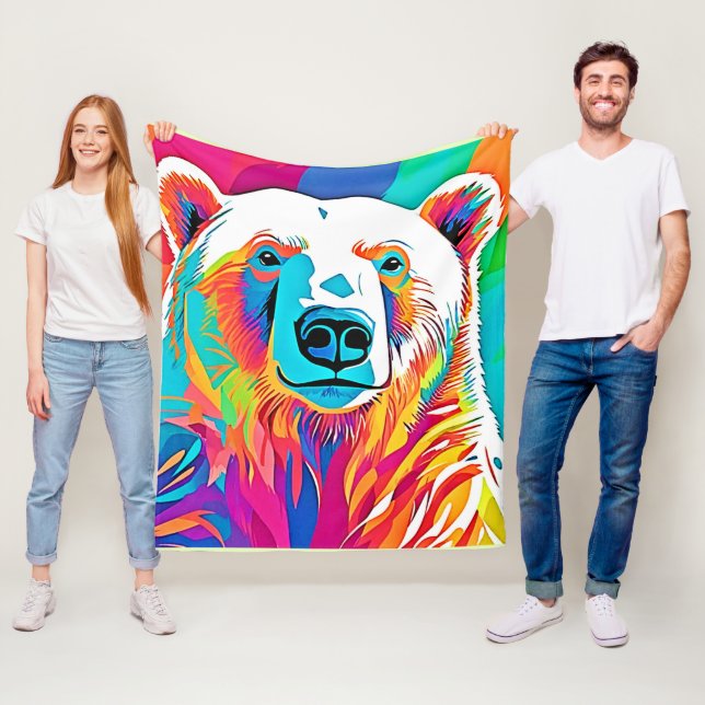 Vibrant Bear Head Artwork Fleece Blanket (In Situ)