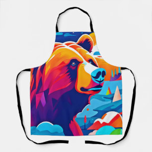 Vibrant Bear, Moonlit Scene Apron