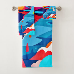 Vibrant Bear, Moonlit Scene Bath Towel Set