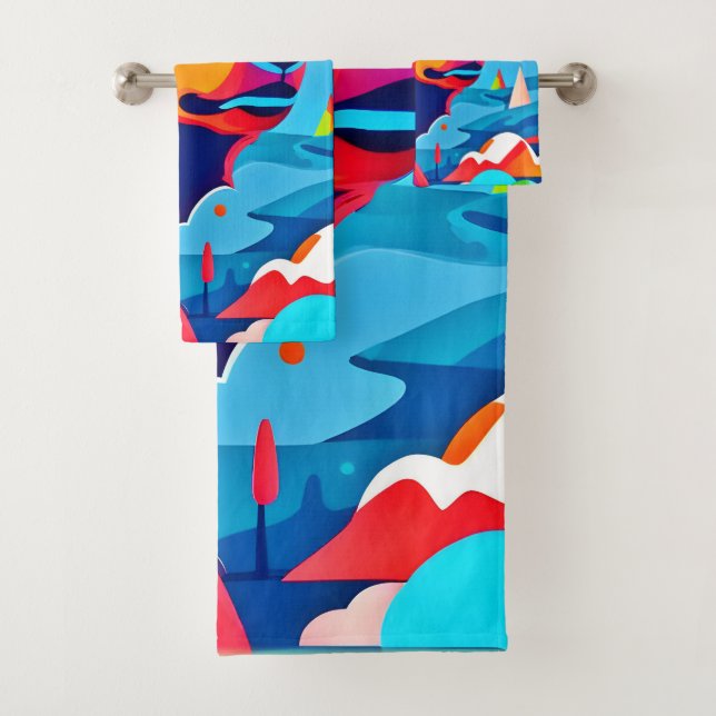 Vibrant Bear, Moonlit Scene Bath Towel Set (Insitu)
