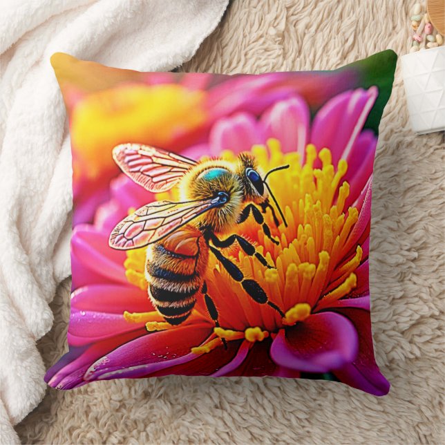 Vibrant Bee on Bloom Design Cushion (Blanket)