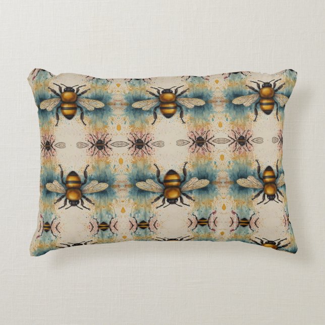 Vibrant Bee Watercolour Pattern Decorative Cushion (Front)