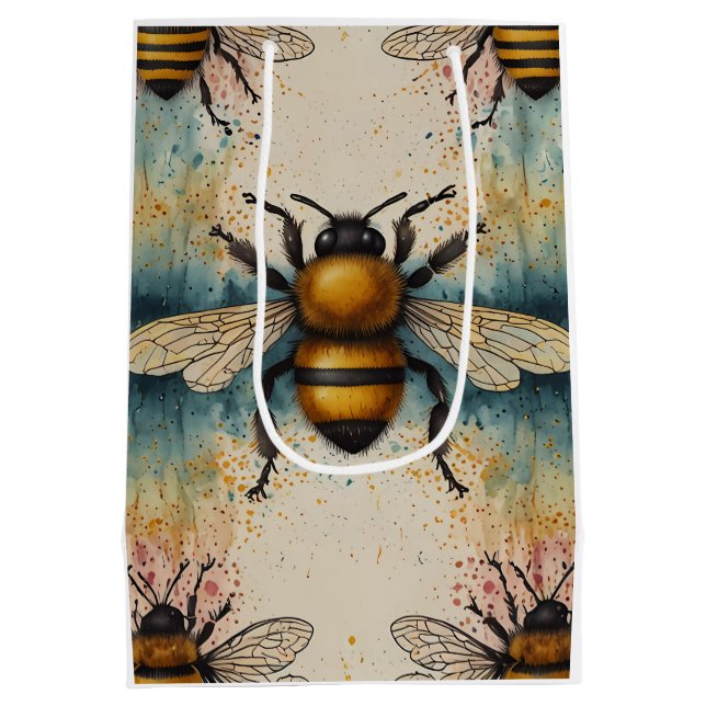 Vibrant Bee Watercolour Pattern Medium Gift Bag (Back)