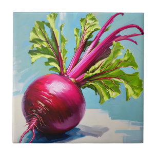 Vibrant Beetroot Magenta Leaves Ceramic Tile