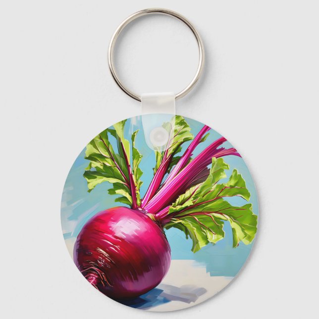 Vibrant Beetroot Magenta Leaves Key Ring (Front)
