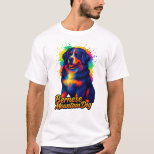Vibrant Bernese Mountain Dog Pop Art Design T-Shirt