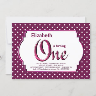 Vibrant Berry Red Polka Dot 1st Birthday Party Invitation