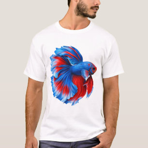 Vibrant Betta Fish Art - Blue and Red Siamese Figh T-Shirt