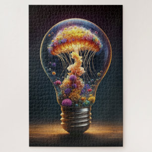 Vibrant bioluminescent jellyfish electric glow jigsaw puzzle