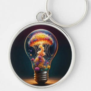 Vibrant bioluminescent jellyfish electric glow key ring