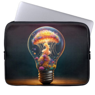 Vibrant bioluminescent jellyfish electric glow laptop sleeve