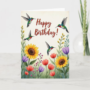 Vibrant Bird Garden Birthday Card