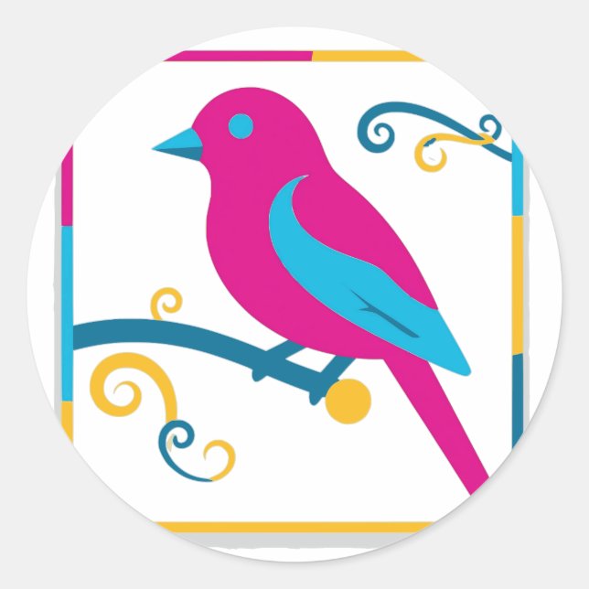 Vibrant Bird Silhouette Graphic Art Design Classic Round Sticker (Front)