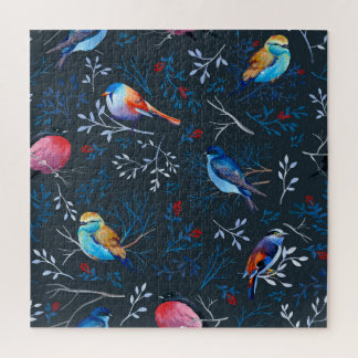 Vibrant Birds: Gouache Dark Elegance Jigsaw Puzzle