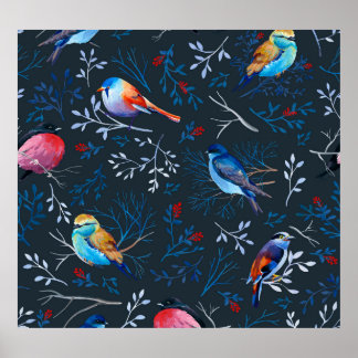 Vibrant Birds: Gouache Dark Elegance Poster