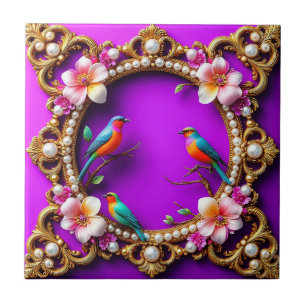 Vibrant Birds Perched Ceramic Tile