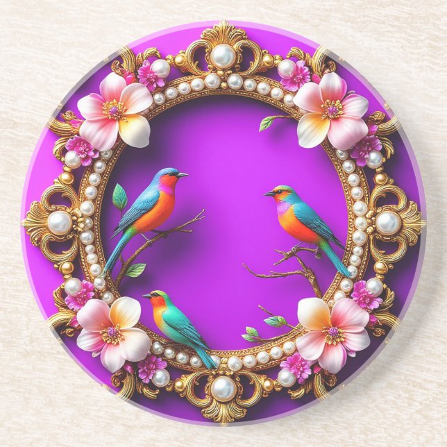 Vibrant Birds Perched Coaster (Front)