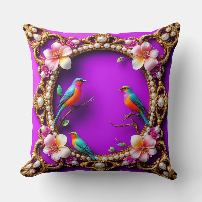 Vibrant Birds Perched Cushion (Front)