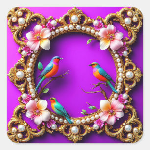 Vibrant Birds Perched Square Sticker