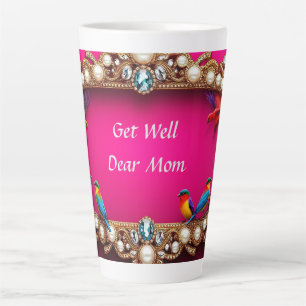 Vibrant Birds Surrounded by Ornate Jewellery Frame Latte Mug