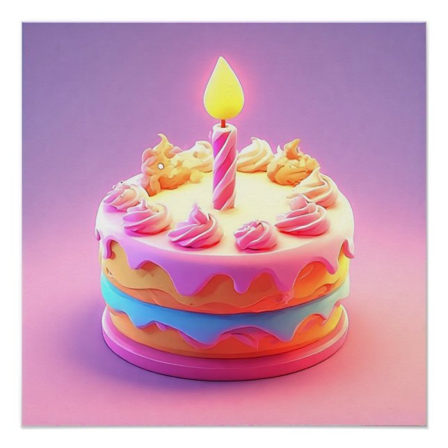 Vibrant Birthday Cake Candle Party Wall Art (Front)