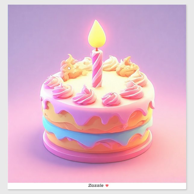 Vibrant Birthday Cake with Candle (Sheet)