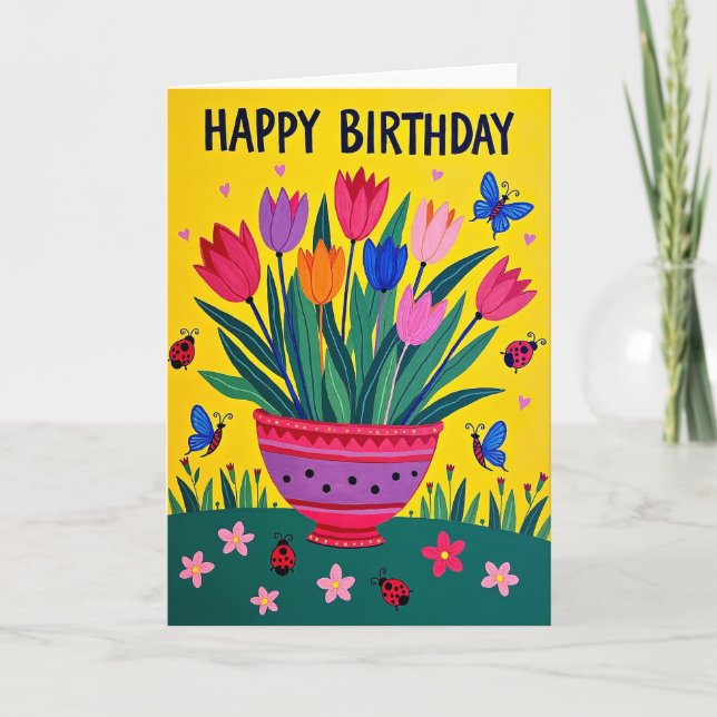 Vibrant Birthday Floral Pot Card (Front)