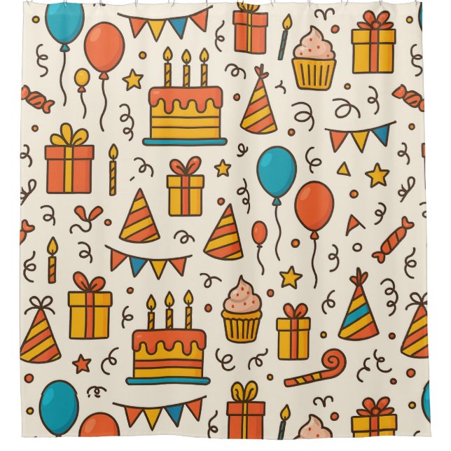 Vibrant Birthday Party Seamless Pattern Shower Curtain (Front)