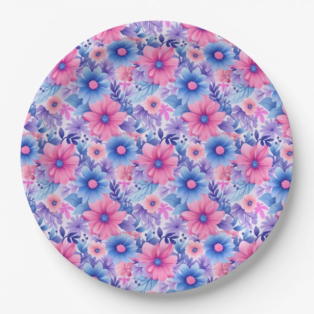 🍽Vibrant Bisexual Pride Inspired Blooms🌈🌼 Paper Plate (Front)
