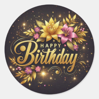 Vibrant black floral birthday sticker 